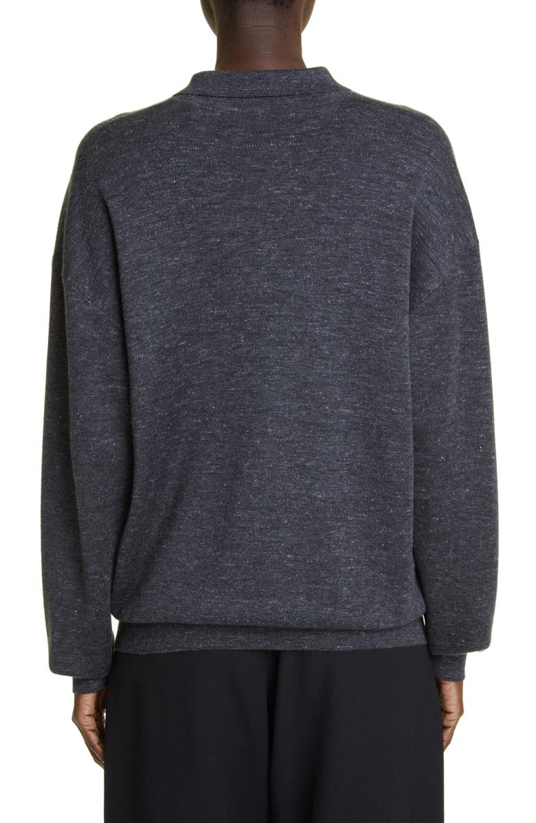The Row Deja Mélange Cashmere, Silk & Hemp Blend Polo Sweater, Alternate, color, 