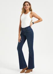 Betabrand Signature Mid Rise Stretch Denim Flare Leg Jeans