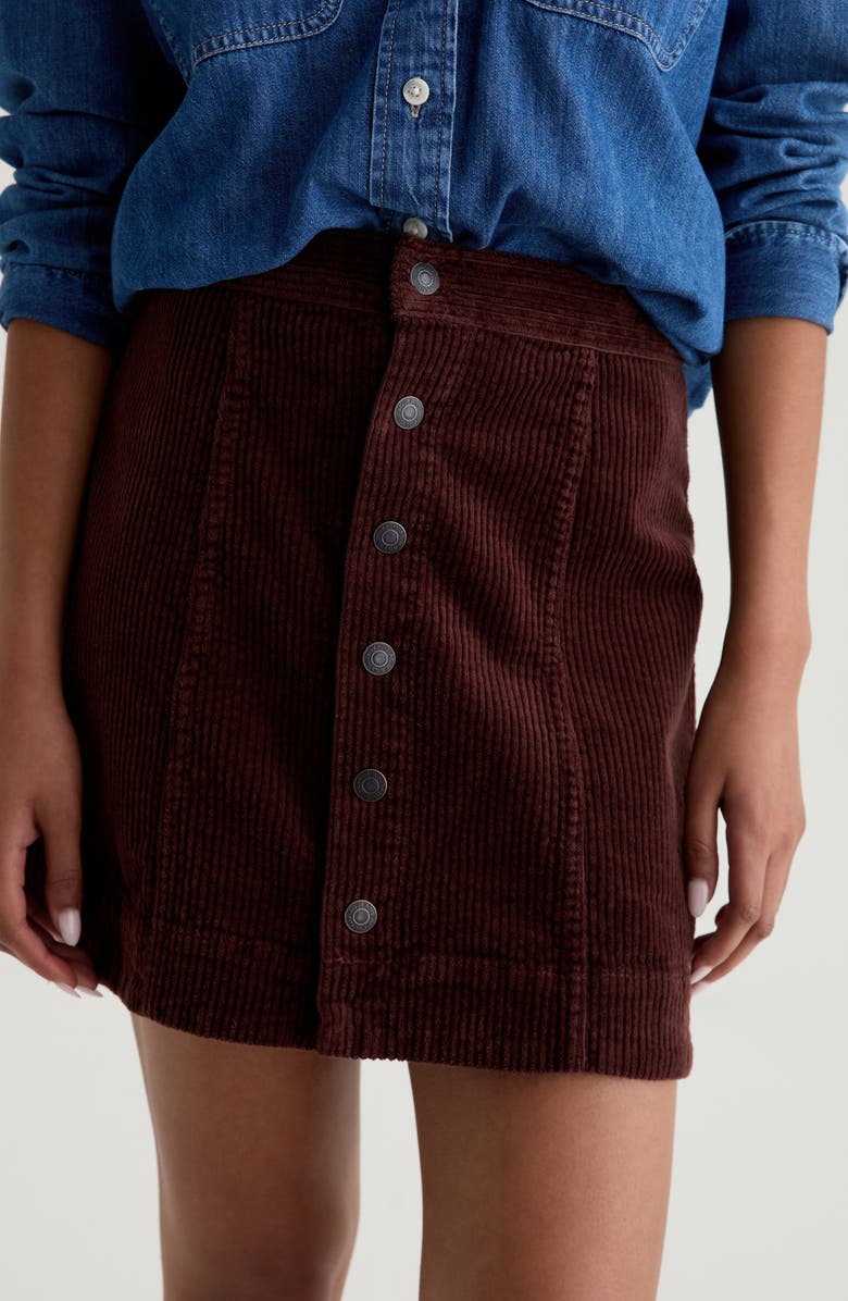 AG Evie Button Front Corduroy Skirt, Alternate, color, Coffee Bean