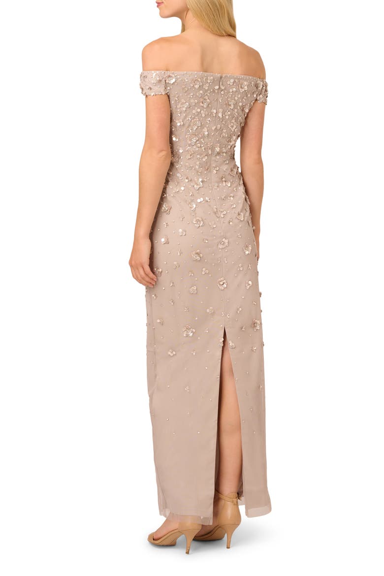 Off the Shoulder Beaded Column Gown, Alternate, color, MARBLE