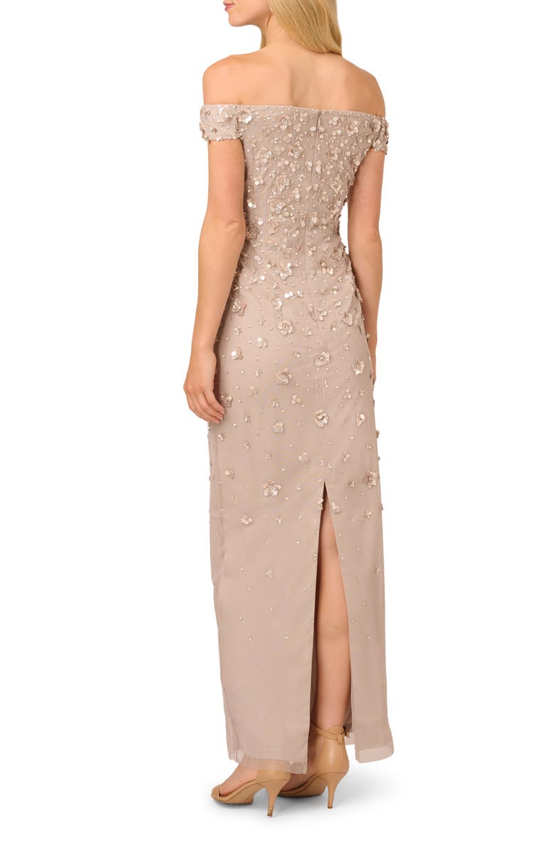 Adrianna Papell Off the Shoulder Beaded Column Gown, Alternate, color, Marble