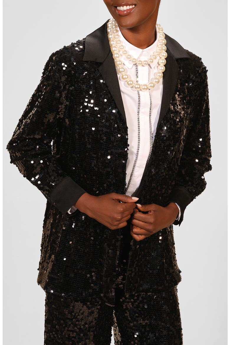 Sequin Notch Lapel Blazer, Main, color, BLACK