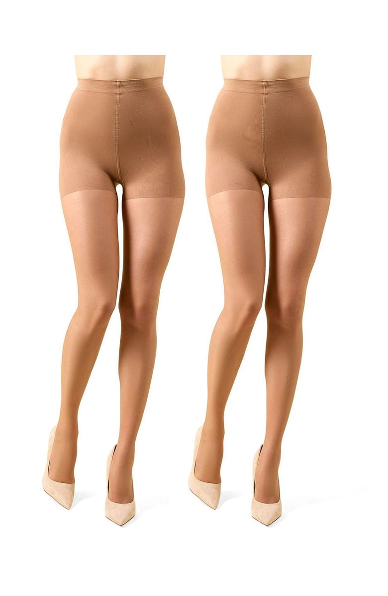 MeMoi Crystal 2-Pack Control Top Tights, Alternate, color, Honey