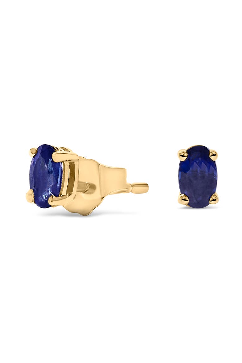 14K Gold Oval Cut Gemstone Birthstone 5x3 mm Stud Earrings, Alternate, color, Yellow | Blue Sapphire