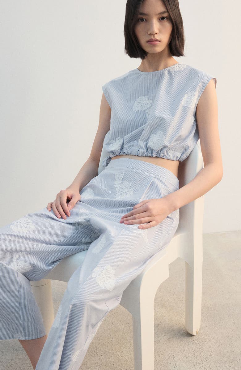 MANGO Embroidered Stripe Pants, Main, color, Blue