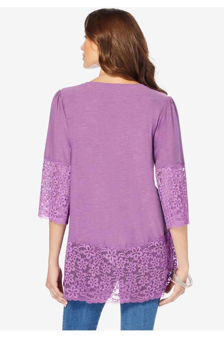 Lace Hem Pintuck Tunic, Alternate, color, DARK BERRY