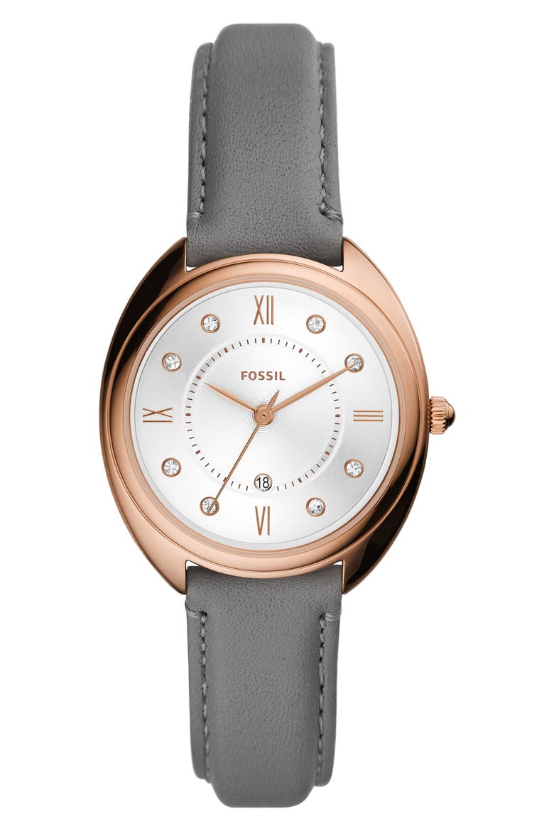Gabby Leather Strap Watch, 34mm, Main, color, GREY