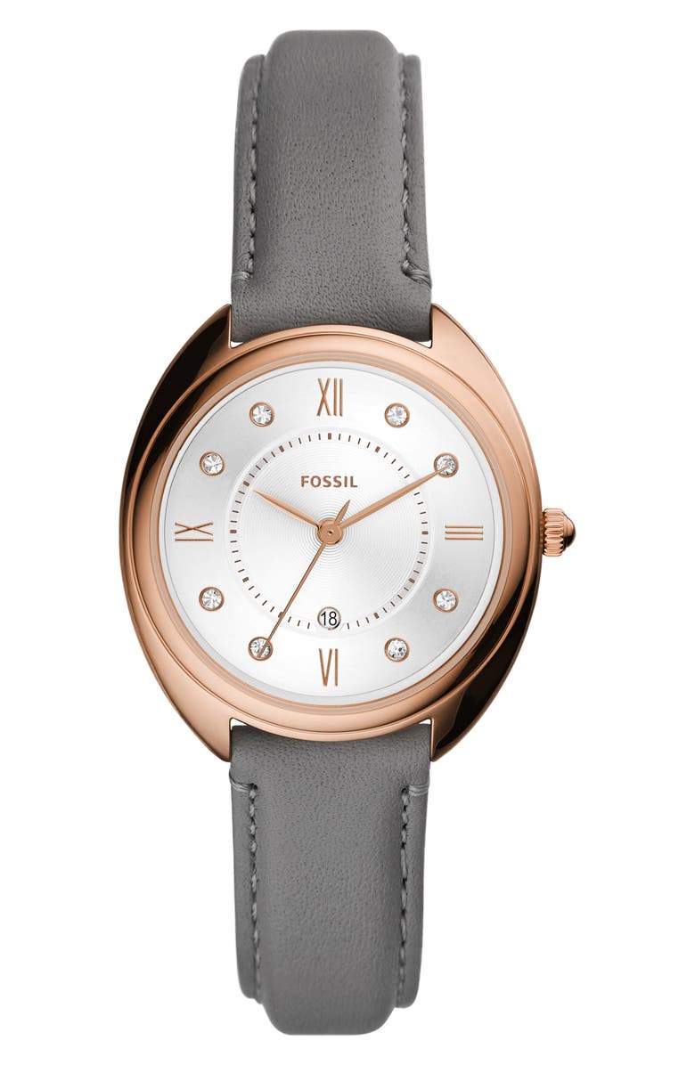 Fossil Gabby Leather Strap Watch, 34mm, Main, color, 