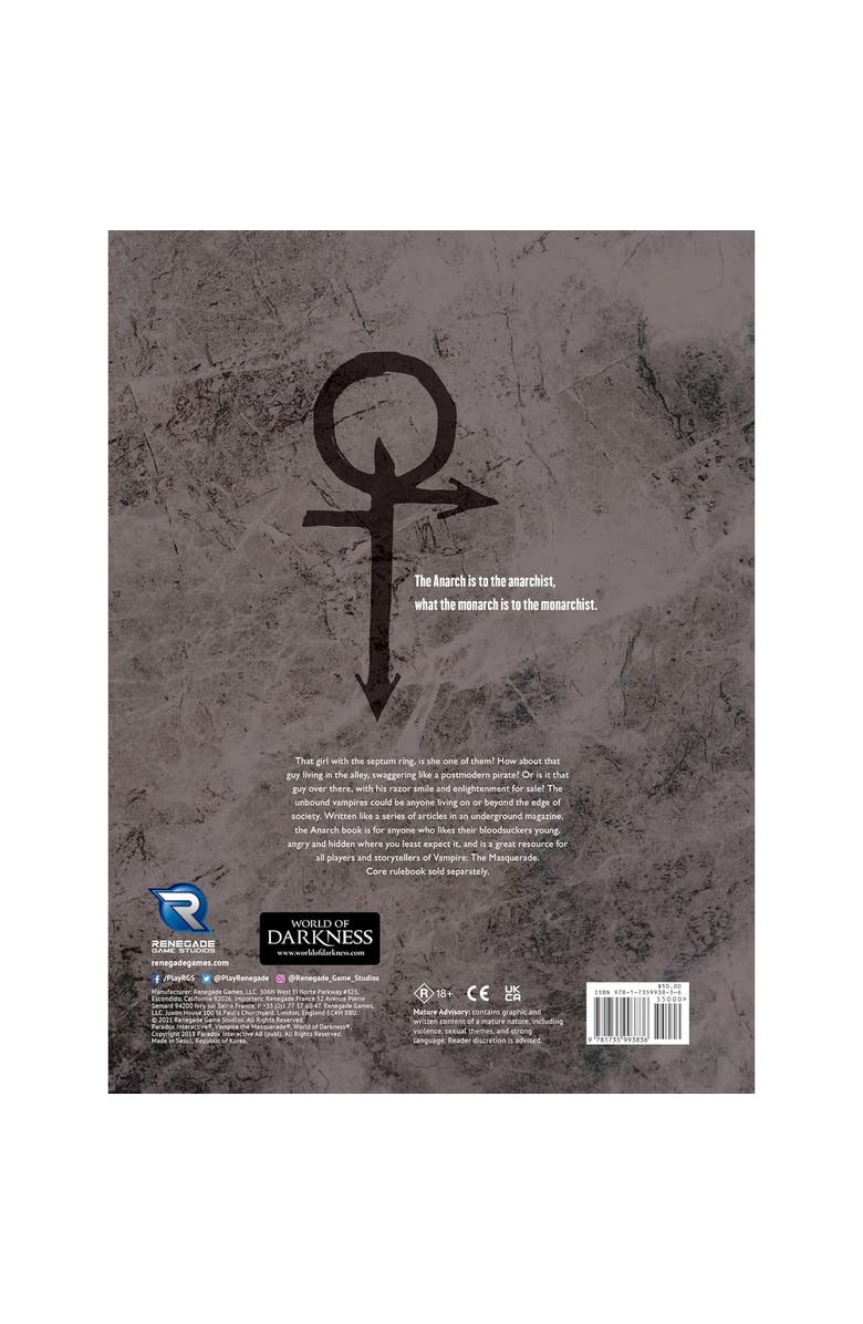 Renegade Game Studios Vampire The Masquerade 5th Edition Roleplaying Game Anarch Sourcebook, Alternate, color, Multicolored