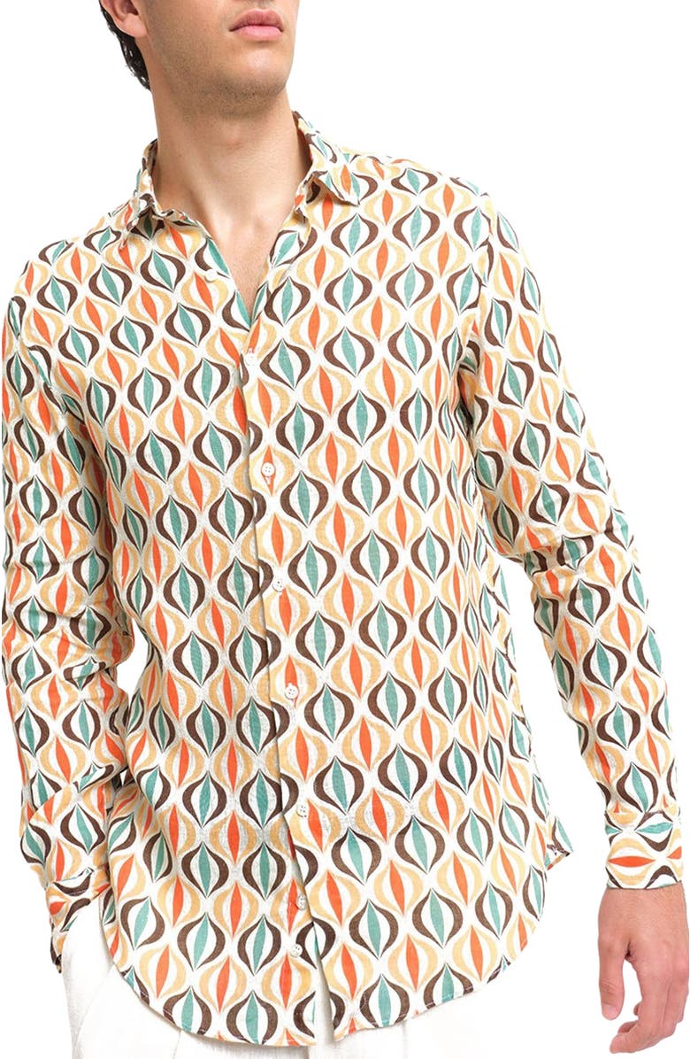 Peninsula Swimwear Cala Cipolla Linen Shirt, Alternate, color, Beige Multicolor