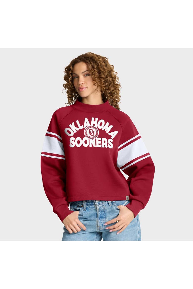 Women's Fanatics Crimson Oklahoma Sooners Oversized Hometown Premium Punt Coverage Raglan Pullover Sweatshirt, Main, color, Crimson