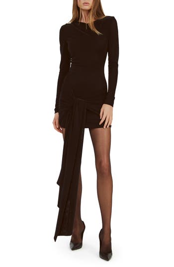 Bardot Cassidy Drape Front Long Sleeve Minidress In Black