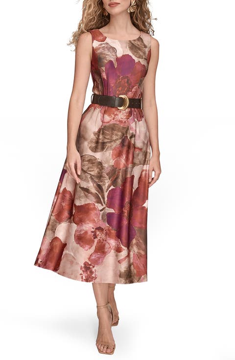 Floral Print Belted Midi Dress