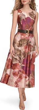 Donna Karan New York Floral Print Belted Midi Dress