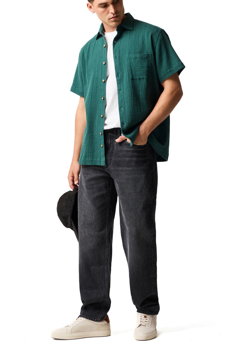 Adams Flat Weekend Fit Short Sleeve Stretch Seersucker Button-Up Shirt, Alternate, color, BOTTLE GREEN