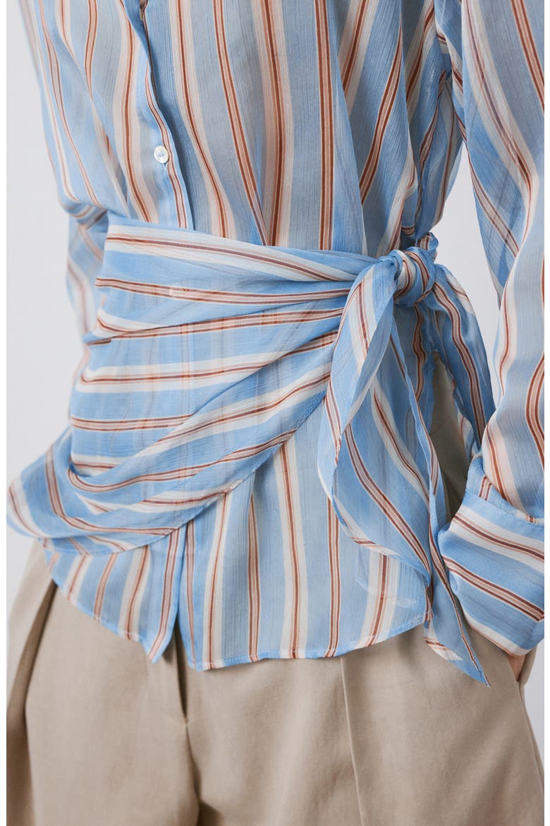 Stripe Scarf Hem Button-Up Shirt, Alternate, color, BLUE