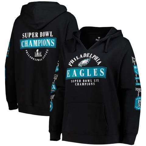 Women's Fanatics  Black Philadelphia Eagles Super Bowl LIX Champions Plus Size Four Piece V-Neck Pullover Hoodie