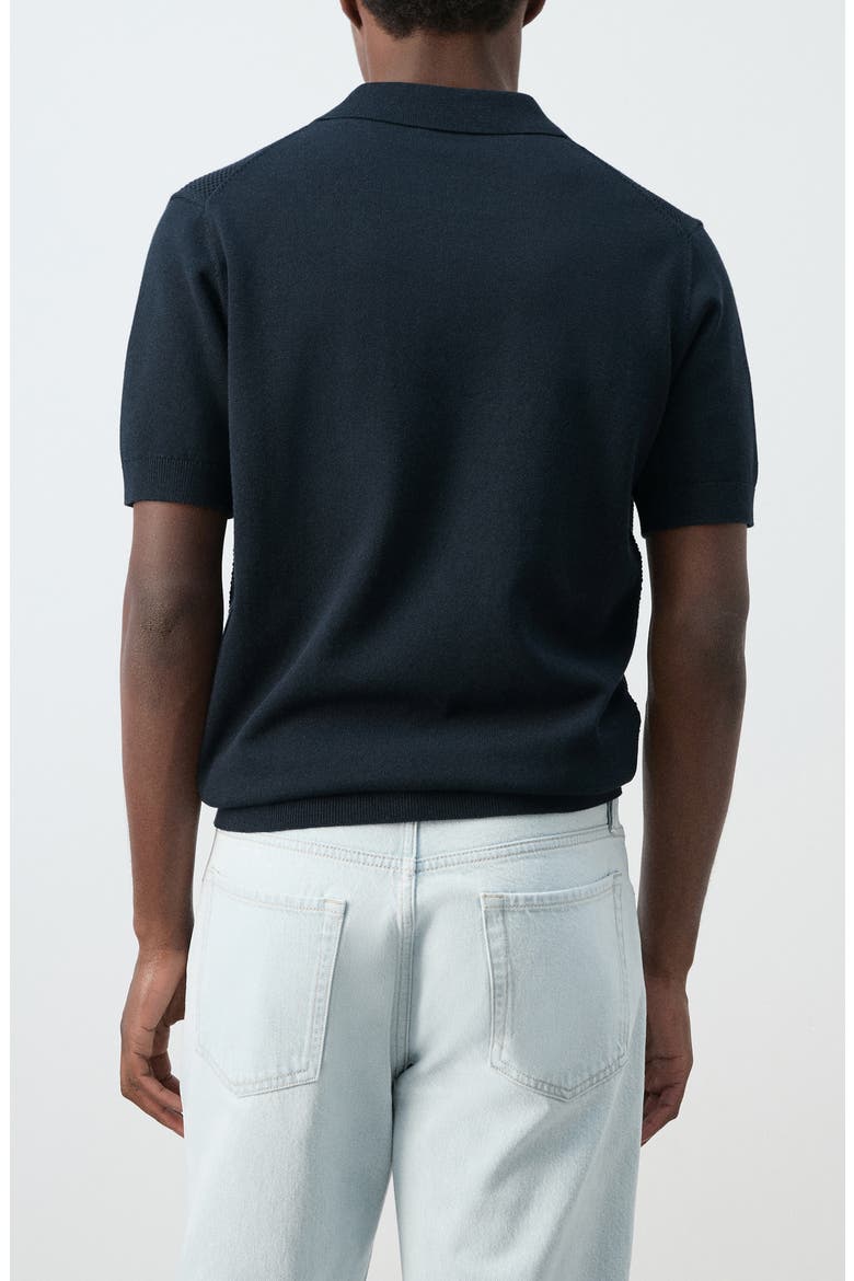 Solid Cotton Waffle Zip Polo Sweater, Alternate, color, NAVY