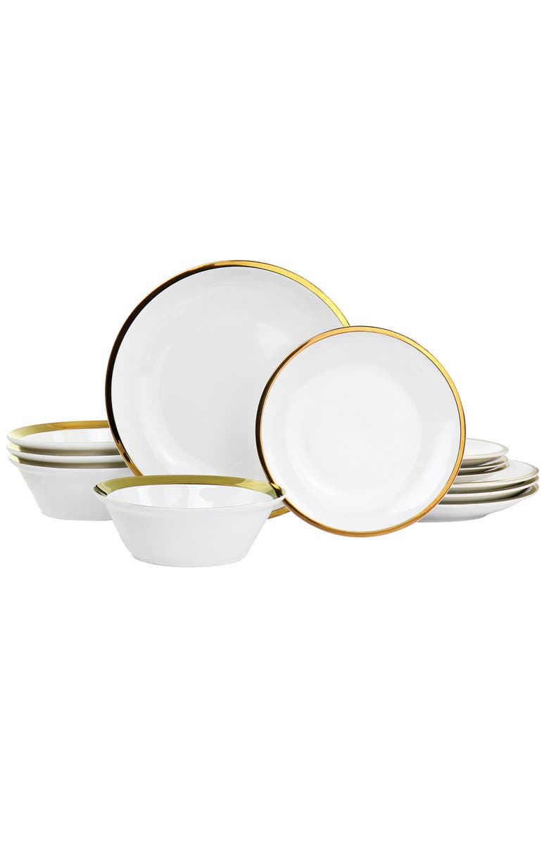 Gibson Home Premier Gold Fine Ceramic 12 Piece Dinnerware Set, Main, color, White