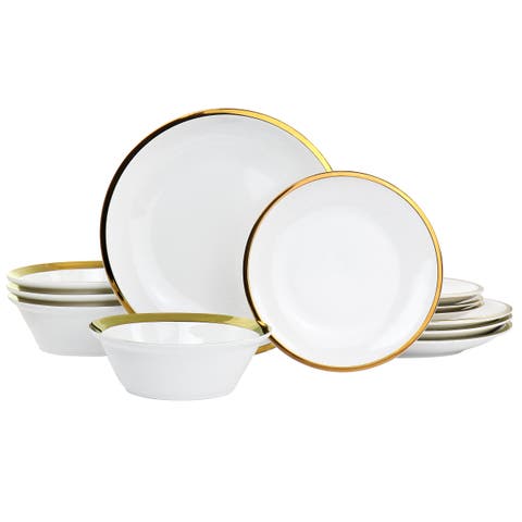 Premier Gold Fine Ceramic 12 Piece Dinnerware Set