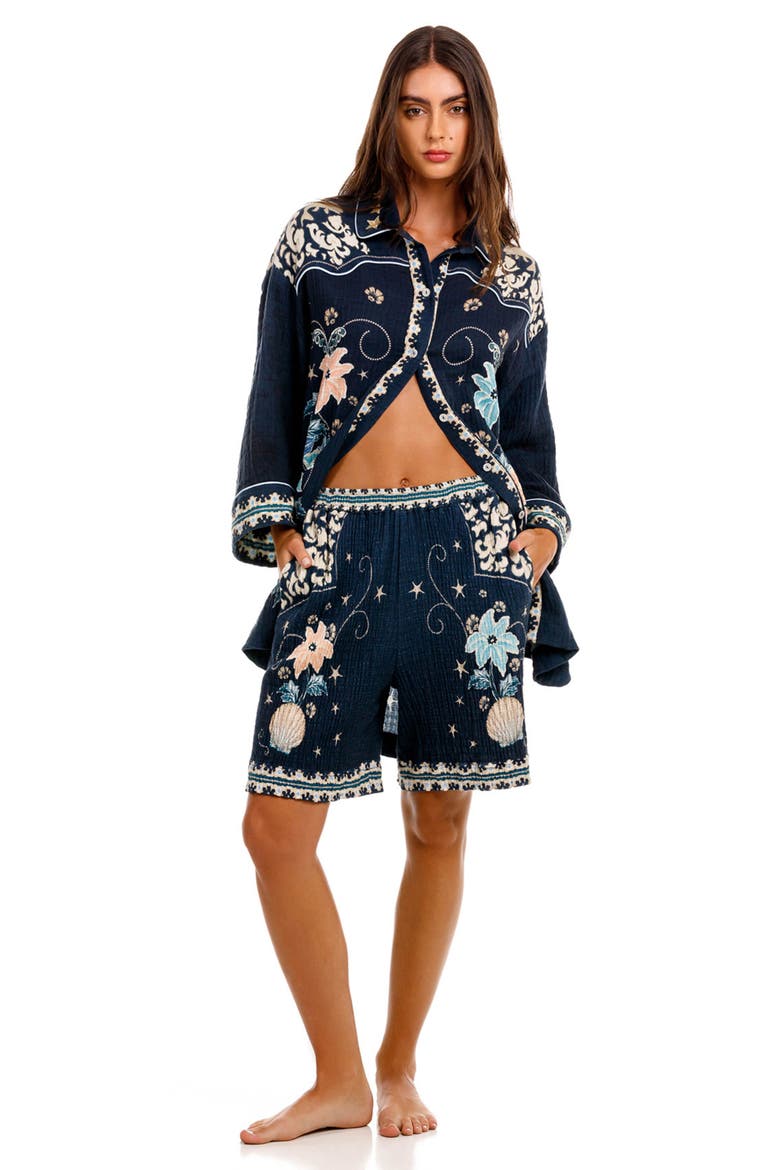 Malaga Sereia Floral Cover-Up Shorts, Alternate, color, BLUE