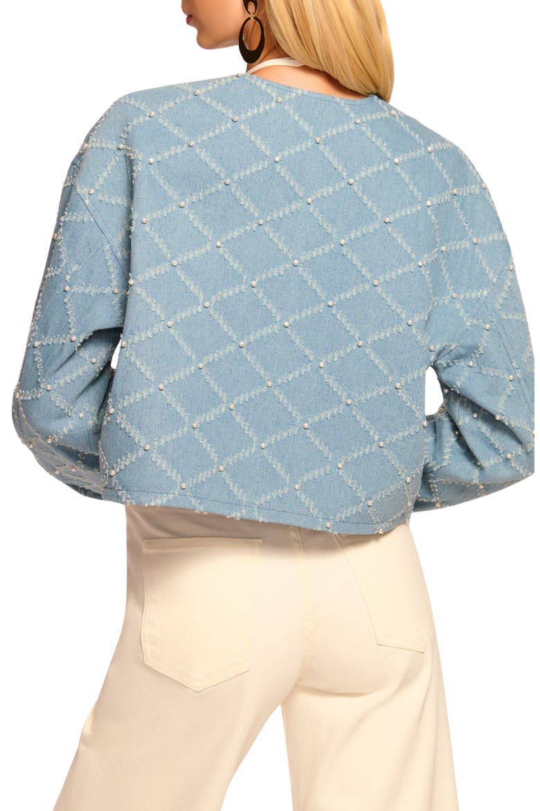 Geo Jacquard Faux Pearl Embellished Jacket, Alternate, color, INDIGO PEARL