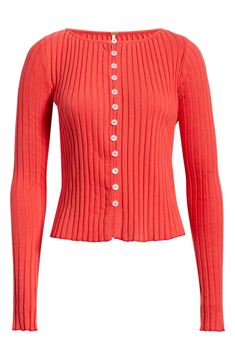 Free People Tilly Rib Long Sleeve Button-Up Top, Alternate, color, High Risk Red
