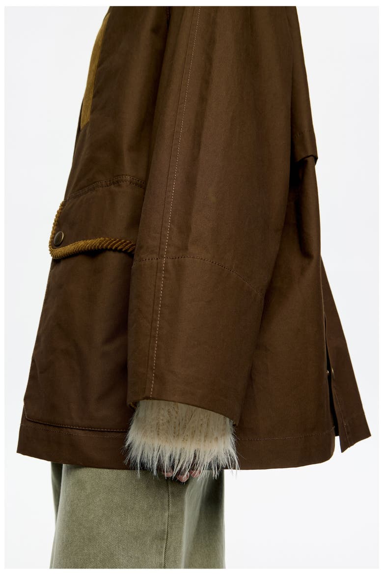 Short Trench With Contrast Corduroy, Alternate, color, DARK OLIVE