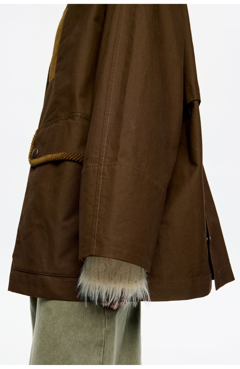 Bimba y Lola Short Trench With Contrast Corduroy, Alternate, color, Dark Olive