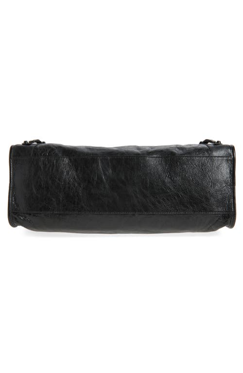Balenciaga Large Le City Crinkled Leather Tote In Black