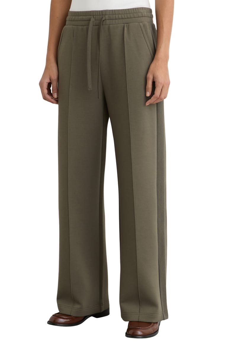 Bella Wide Leg Rib Trim Pants, Main, color, KHAKI GREEN