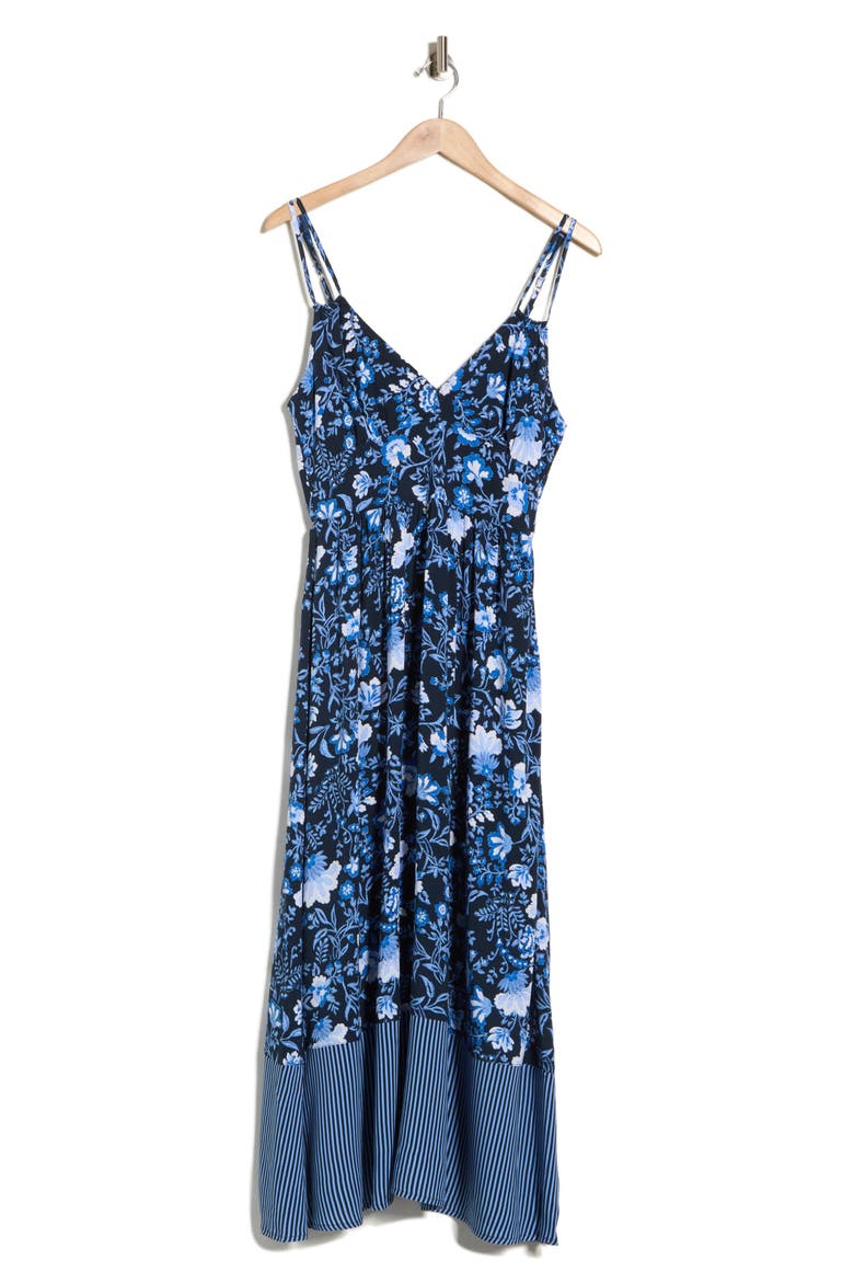 Floral Strappy Challis Midi Dress, Alternate, color, NAVY COTTAGE FLORAL