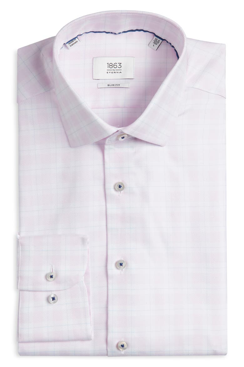 Slim Fit Check Non-Iron Cotton Twill Dress Shirt, Alternate, color, PINK