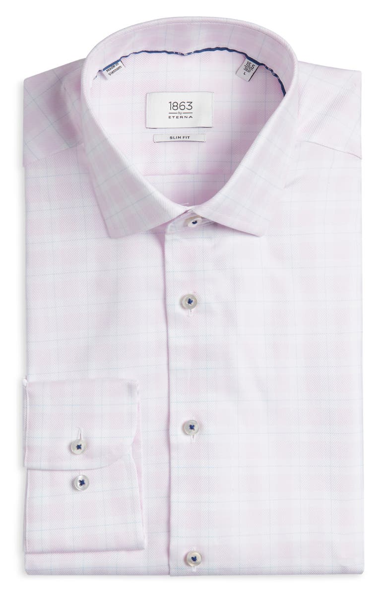 1863 by Eterna Slim Fit Check Non-Iron Cotton Twill Dress Shirt, Main, color, Pink