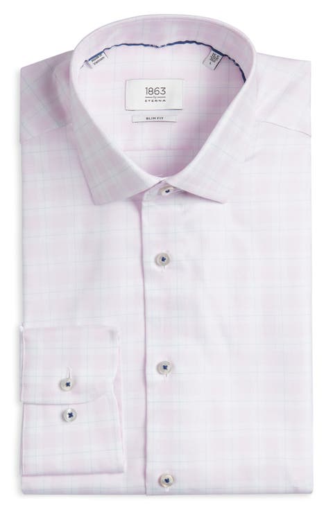 Slim Fit Check Non-Iron Cotton Twill Dress Shirt