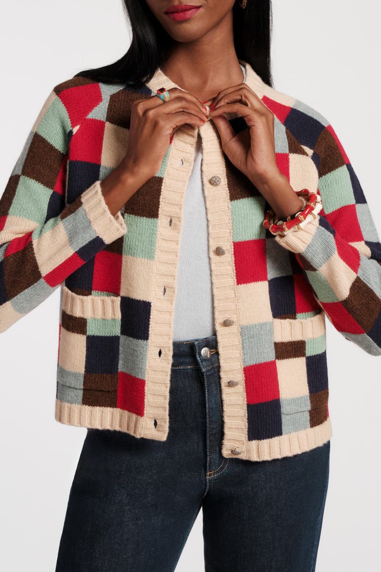 Pixel Cardigan Sublime Pixel 100% Lambswool, Main, color, Blue/Brown/Red