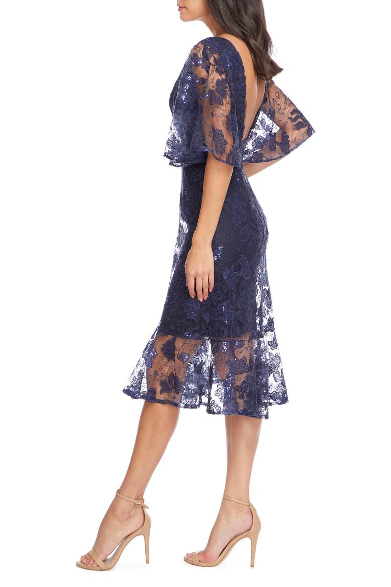 Roseanna Lace Sequin Fit & Flare Dress, Alternate, color, NAVY