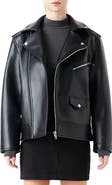 Grey Lab Padded Shoulder Faux Leather Biker Jacket