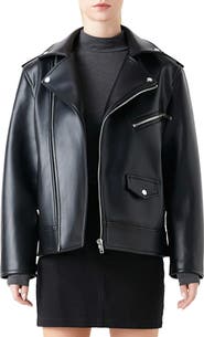 Grey Lab Padded Shoulder Faux Leather Biker Jacket