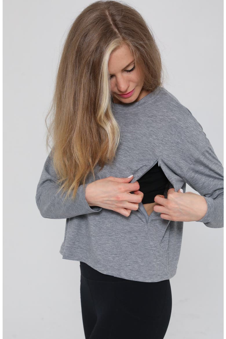 Abigail Long Sleeve Nursing Pullover, Alternate, color, Heather Gray