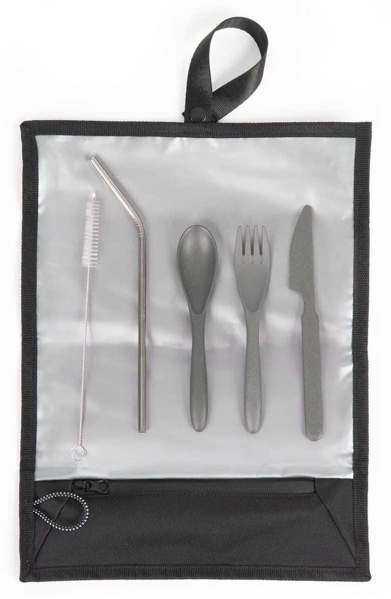 Picnic Time Tarana Lunch Cooler Tote Bag & Utensils, Alternate, color, Black