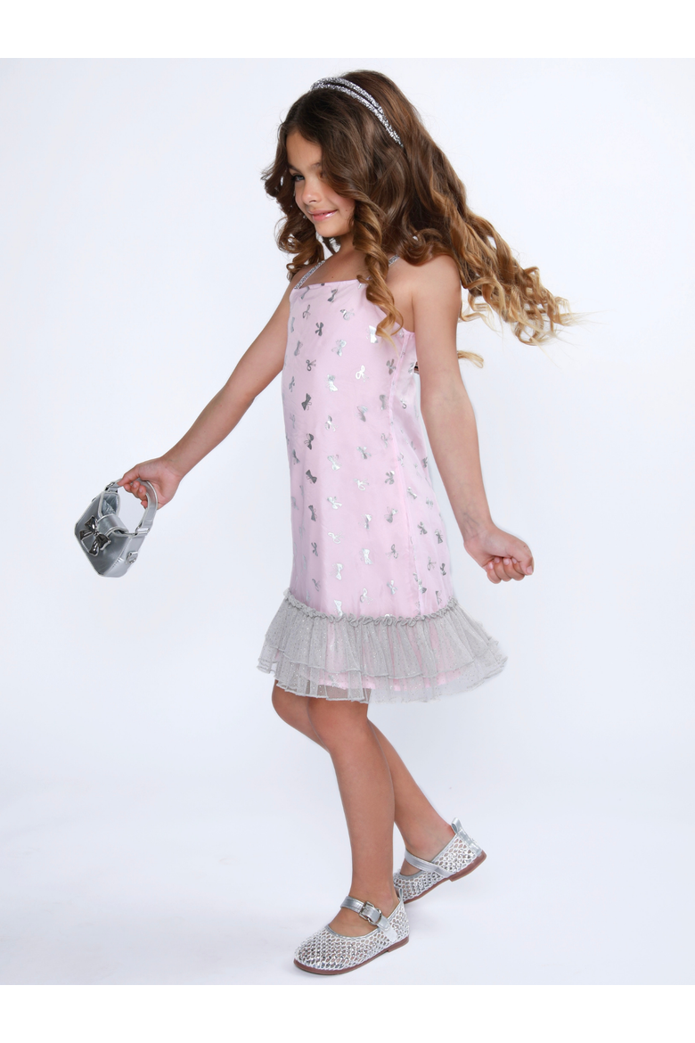 Dreamy Bow Foil Tulle Hem Dress, Alternate, color, Pink