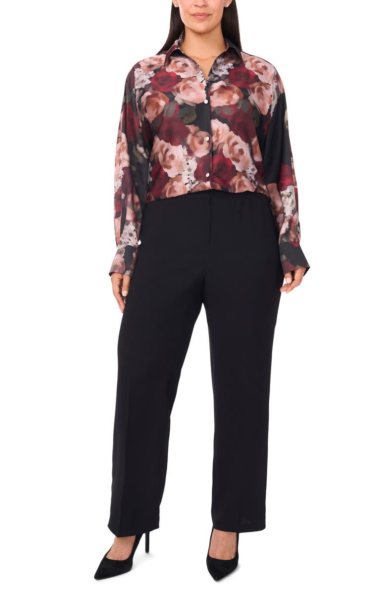 Halogen<sup>®</sup> Painted Rose Charmeuse Button-Up Shirt, Alternate, color, Rich Black