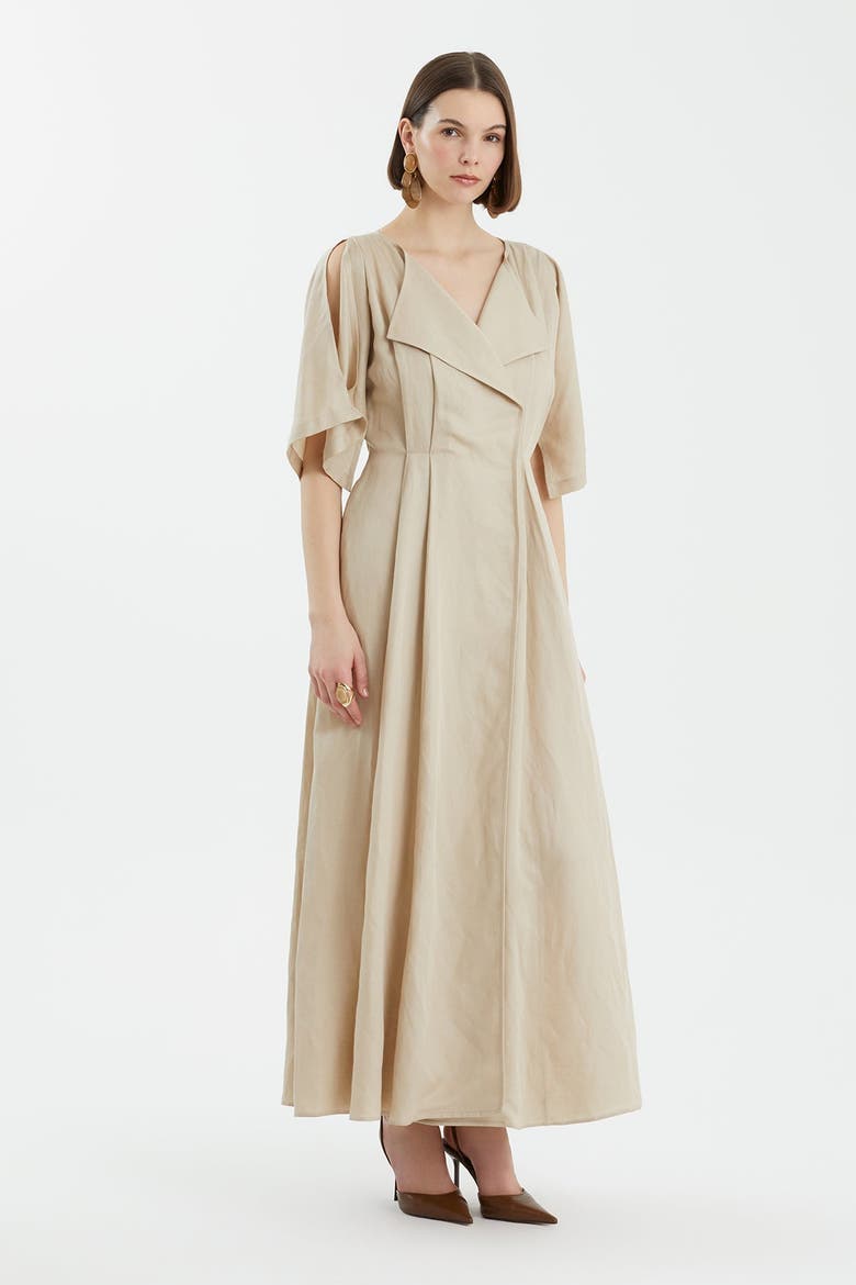 Beige Wrap Pleated Dress, Alternate, color, Beige