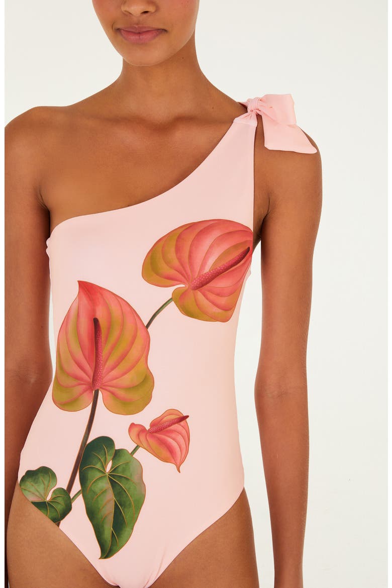 Anturium One-Shoulder Tie Strap One-Piece Swimsuit, Alternate, color, LIGHT PINK