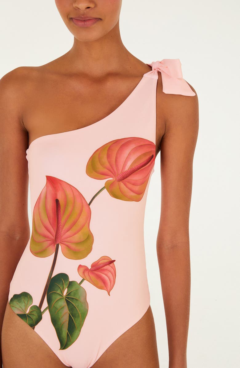 FARM Rio Anturium One-Shoulder Tie Strap One-Piece Swimsuit, Alternate, color, Light Pink