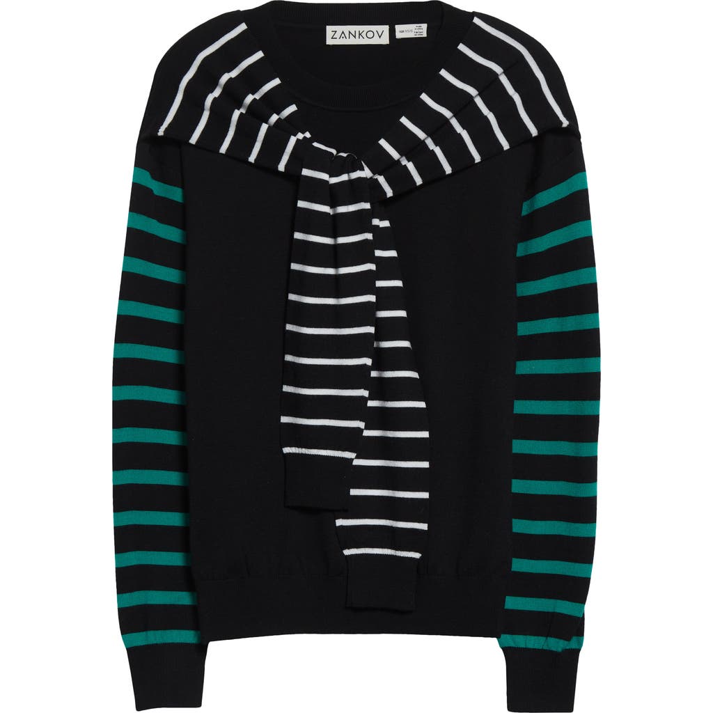 ZANKOV ZANKOV THEODORE STRIPE MERINO WOOL SWEATER WITH STRIPE SCARF DETAIL