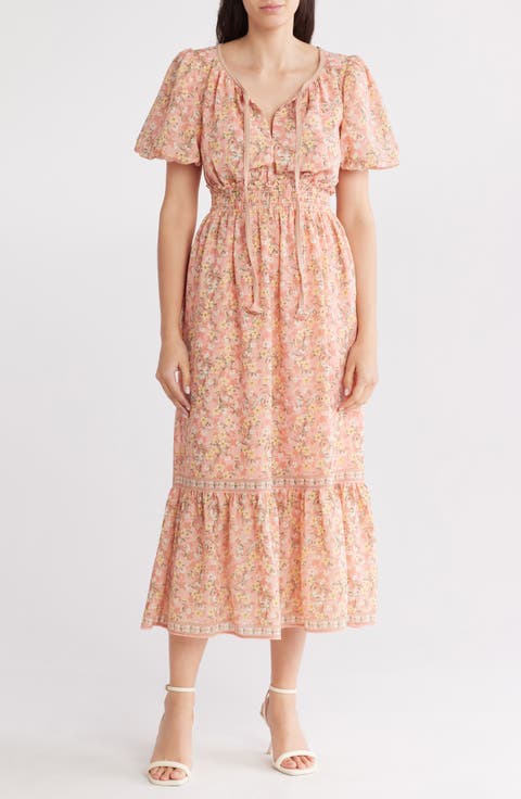 Bubble Sleeve Tiered Maxi Dress