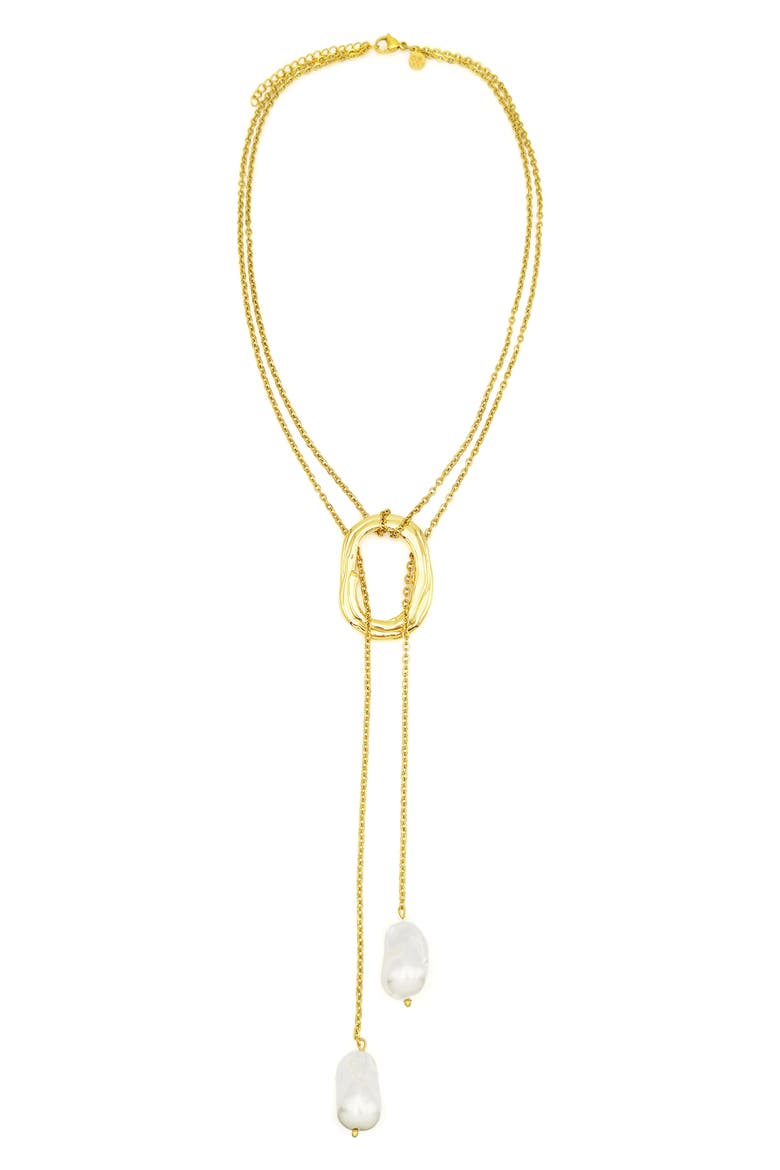 Solar Faux Pearl Y-Necklace, Main, color, GOLD