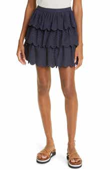 JASON WU Scallop Tiered Cotton Blend Eyelet Skirt